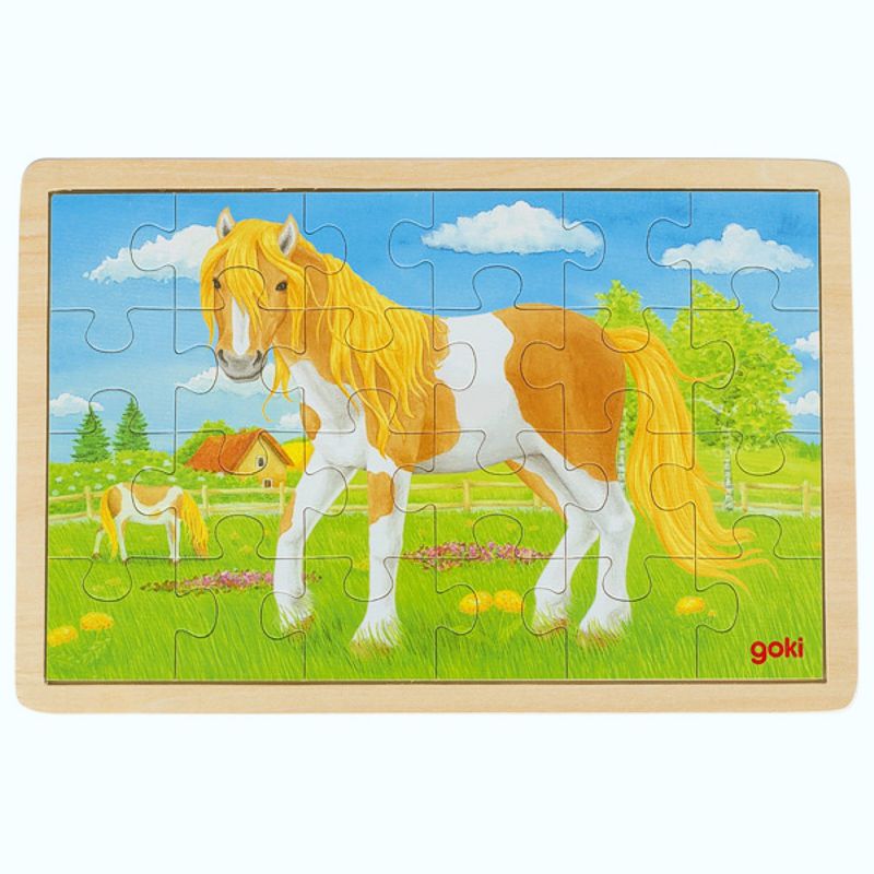 Einlegepuzzle Sommer auf der Pferdewiese, aus Holz