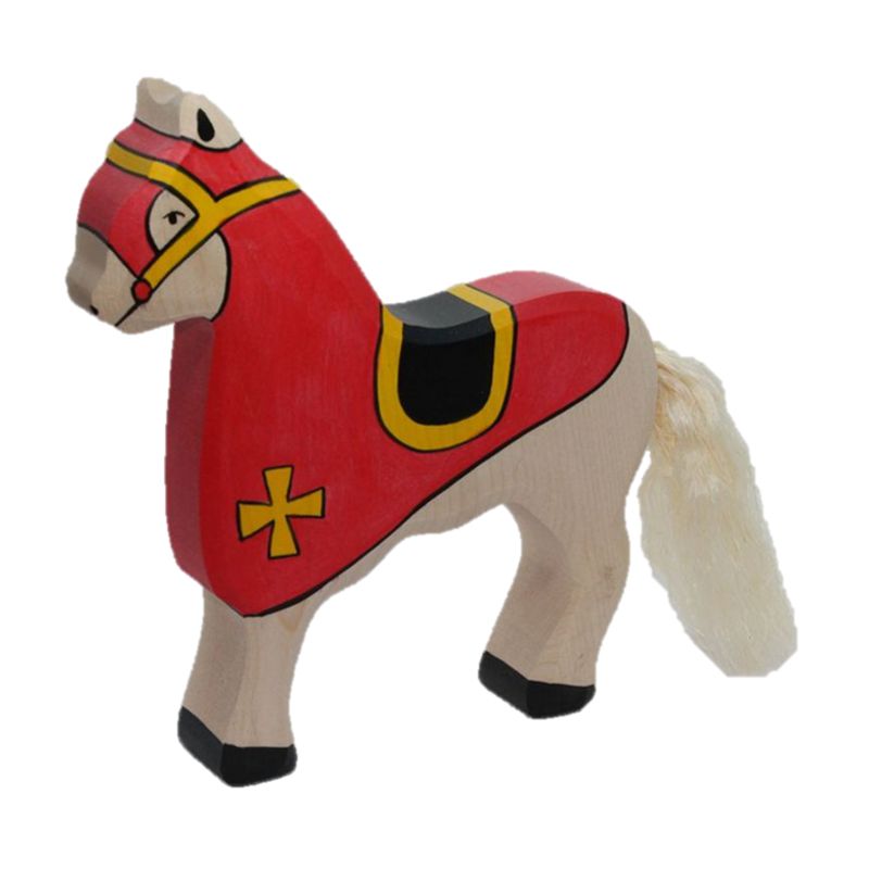 Holztiger Spielfigur Turnierpferd, rot