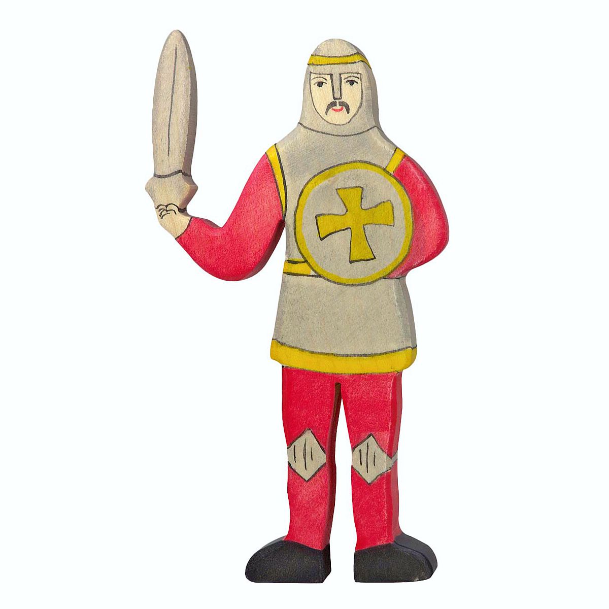 Holztiger Spielfigur, Ritter, kämpfend, rot