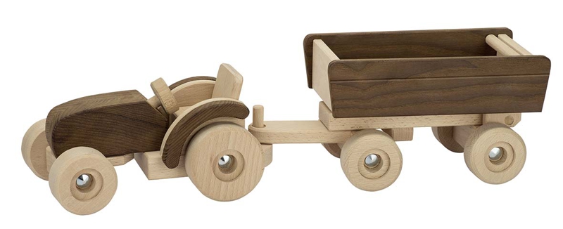gk55915 Goki nature, Traktor mit Anhänger, Holz naturbelassen