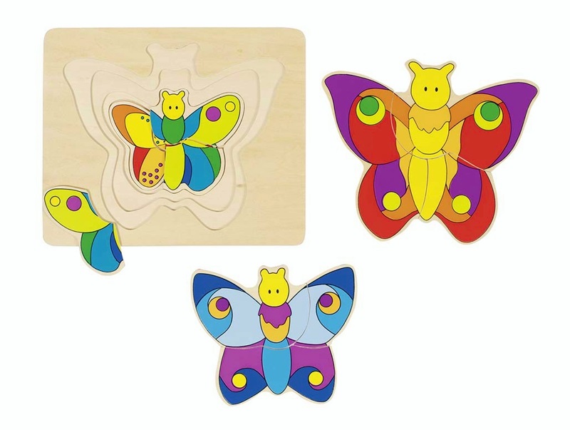 gk57899 4 Lagen Schichtenpuzzle Schmetterling, Holz