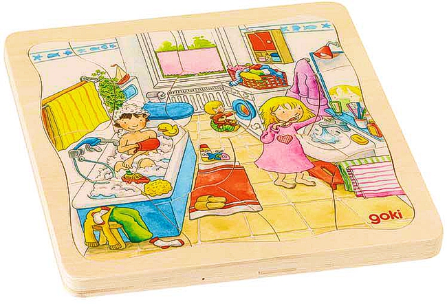 Goki Schichtenpuzzle mit 4 Lagen, Mein Tag, Holz