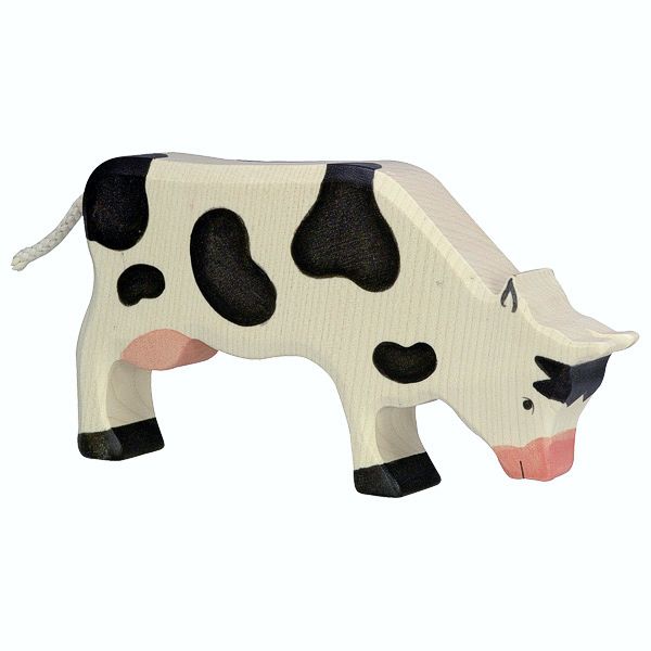 Holztiger Spielfigur Kuh, grasend, schwarz