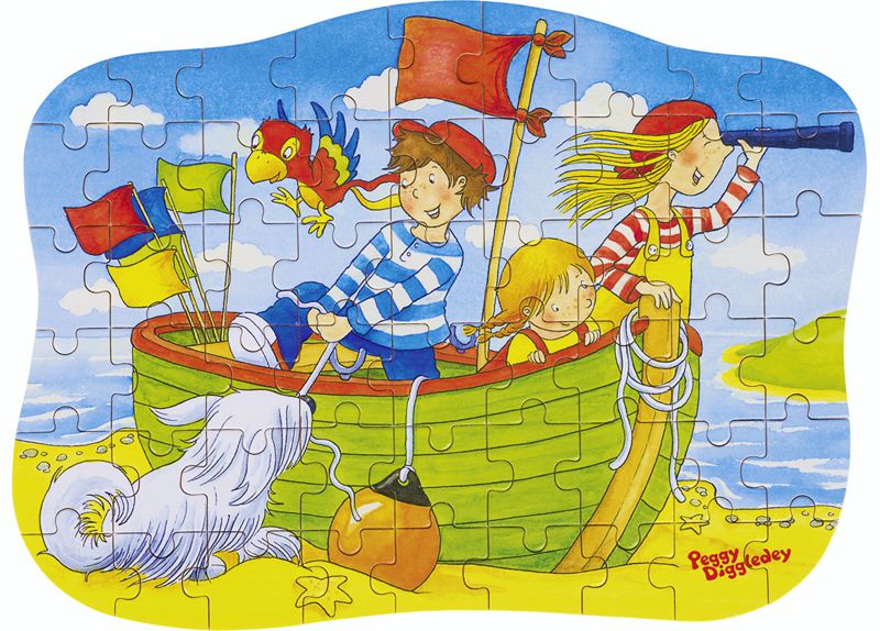 gk57490-3 Konturenpuzzle Peggy Diggledey, Im Boot, 54 Teile aus Holz