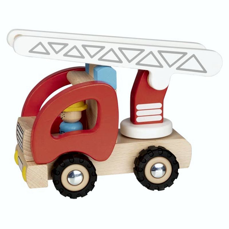 GK55789_1 Goki Holzspielzeugauto Feuerwehr Leiterwagen