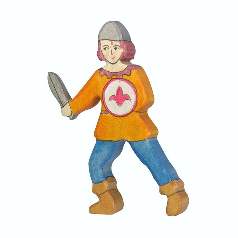 Holztiger Spielfigur Junge, oranges Hemd