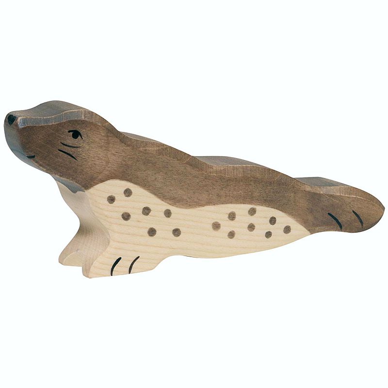 Holztiger Spielfigur Robbe, kopf hoch