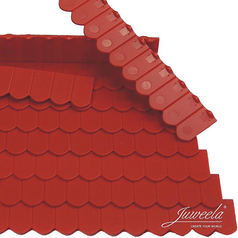 JUW23241 Miniaturdachziegel, Flachziegel Biberschwanz Rundschnitt ziegelrot, 9 x 12 Stk.