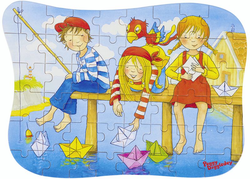 Konturenpuzzle Peggy Diggledey, Auf dem Steg, 49 Teile aus Holz