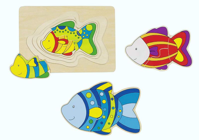 gk57897 Schichtenpuzzle Fisch, mit 4 Puzzlelagen, Holz