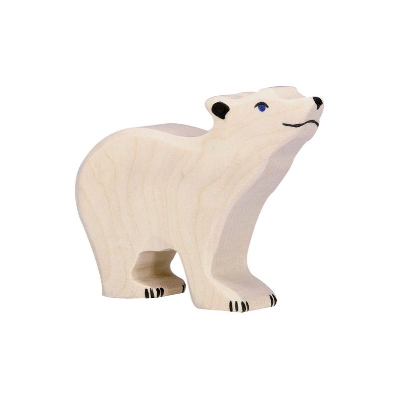Holztiger Spielfigur Eisbär klein, Kopf hoch