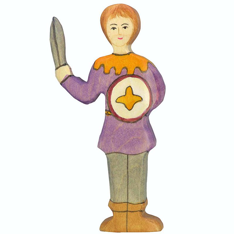 Holztiger Spielfigur Junge, violettes Hemd