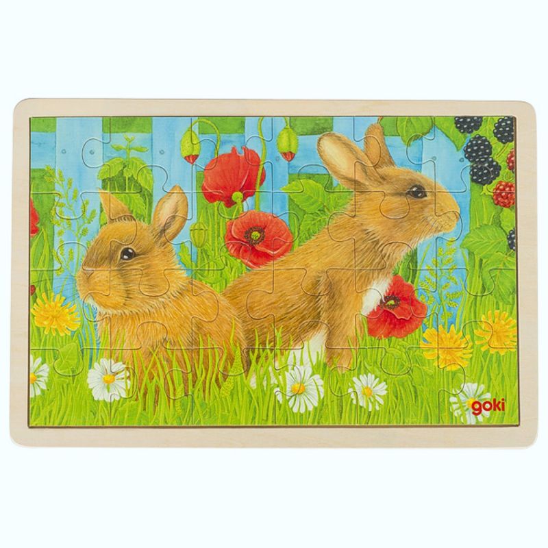 Einlegepuzzle Unsere Kaninchen im Garten, aus Holz