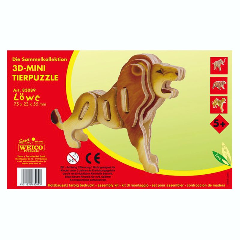Holzbausatz 3D-Puzzle Löwe, bunt bedruckt