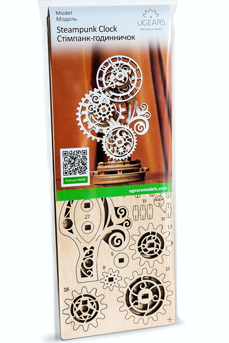 Ugears Holzbausatz Steampunk Uhr, mit mechanischer Funktion