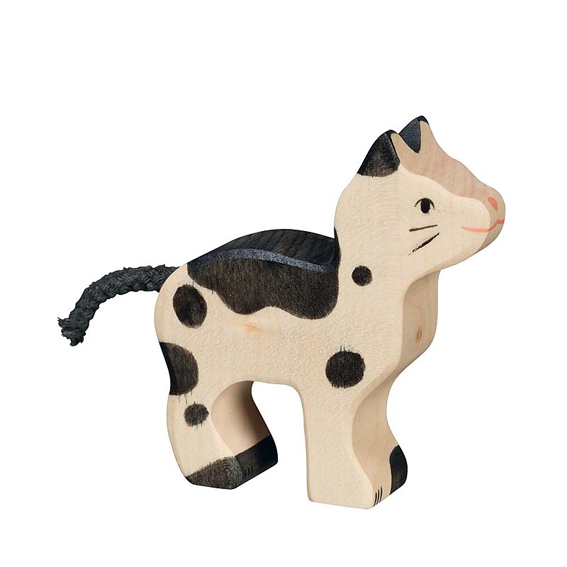 GK80540 Holztiger Spielfigur Katze, klein, schwarz und weiß