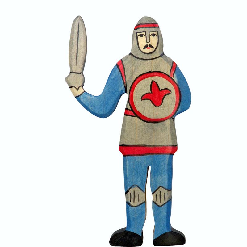 Holztiger Spielfigur Ritter, kämpfend, blau
