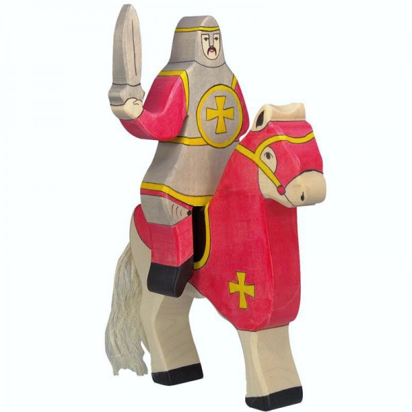Holztiger Spielfigur Roter Ritter, reitend (ohne Pferd)