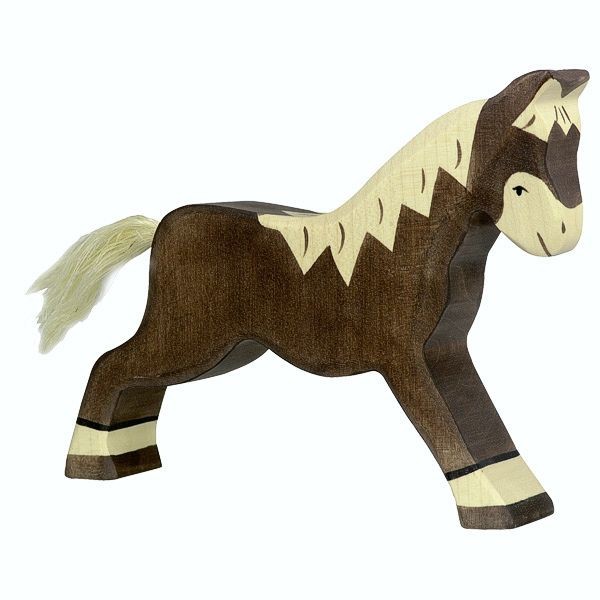 Holztiger Spielfigur Pferd, laufend, dunkelbraun