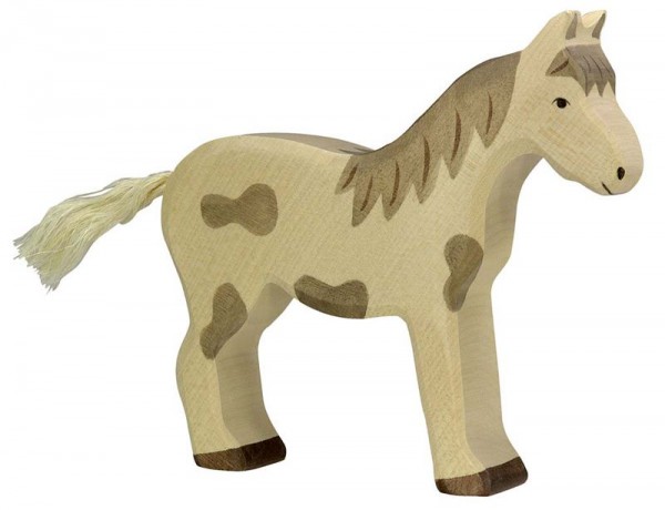 Holztiger Spielfigur Pferd, stehend, gefleckt