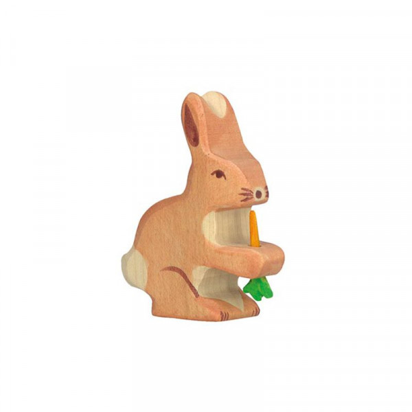 Holztiger Spielfigur Hase mit Karotte