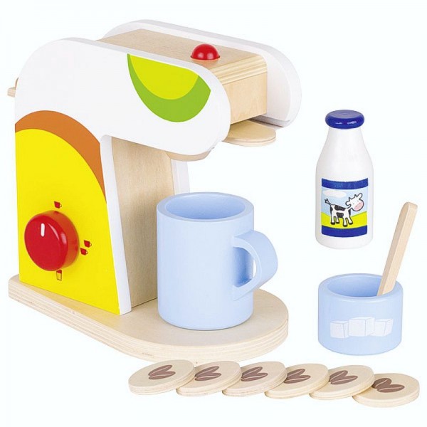 Kaffeemaschine für die Kinderküche, aus Holz, mit Zubehör