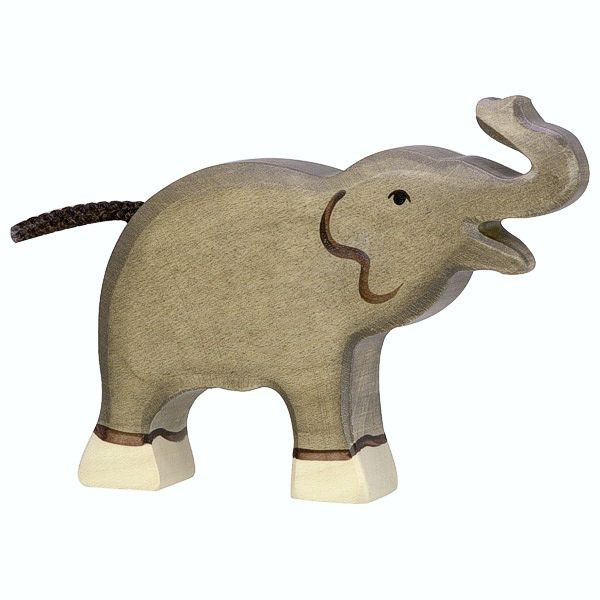 Holztiger Spielfigur, Elefant, klein, Rüssel hoch