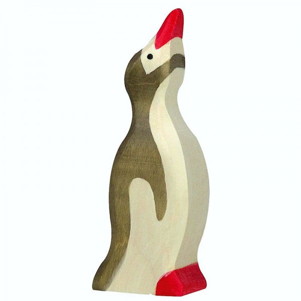 Holztiger Spielfigur Pinguin, klein, Kopf hoch